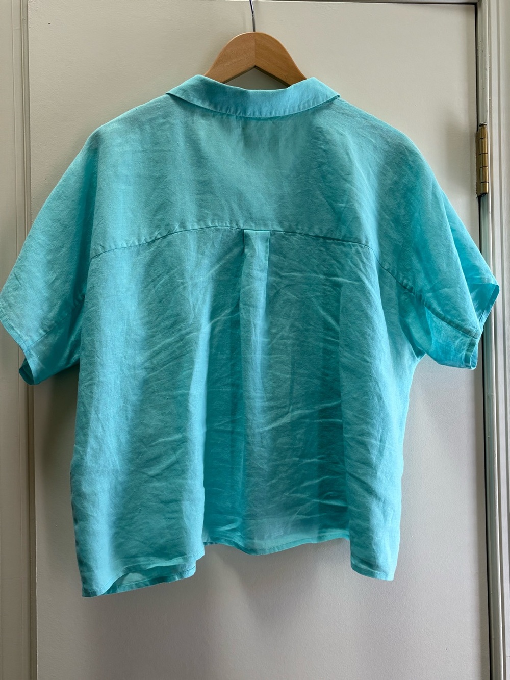 Eileen Fisher Aqua Short Sleeve Button Front Shirt - Picture 2 of 8